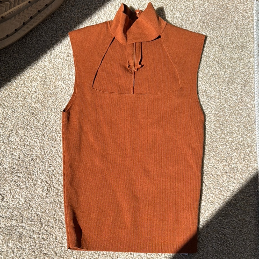 Rust Sleeveless Mock Neck Top
